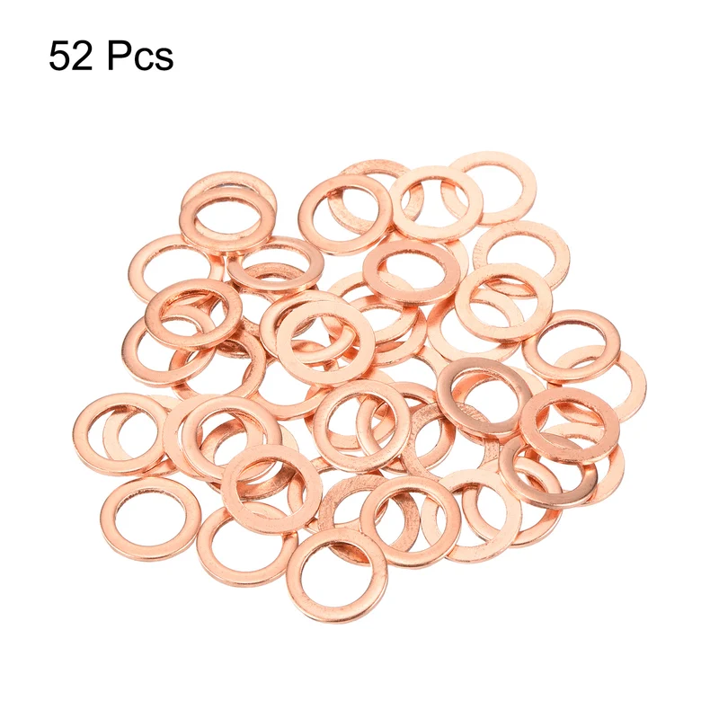 52 Pcs Flat Copper Washers 8x12x1mm Copper Flat Sealing Ring Washers