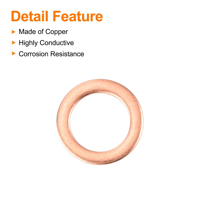 52 Pcs Flat Copper Washers 8x12x1mm Copper Flat Sealing Ring Washers