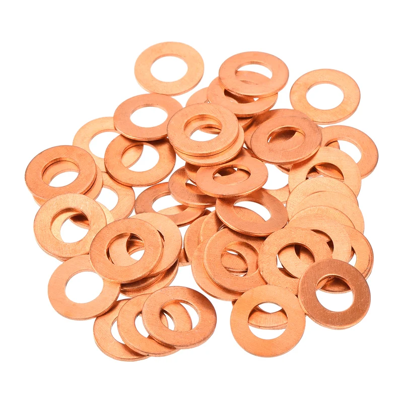 52 Pcs Flat Copper Washers 7x14x1mm Copper Flat Sealing Ring Washers