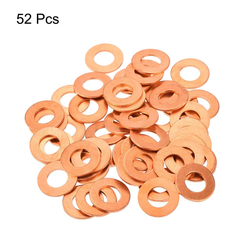 52 Pcs Flat Copper Washers 7x14x1mm Copper Flat Sealing Ring Washers