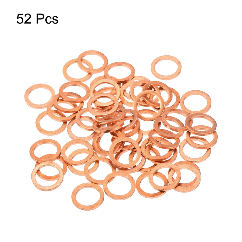 52 Pcs Flat Copper Washers 7x10x1mm Copper Flat Sealing Ring Washers