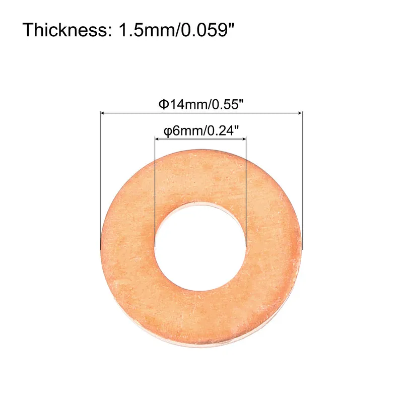 12 Pcs Flat Copper Washers 6x14x1.5mm Copper Flat Sealing Ring Washers