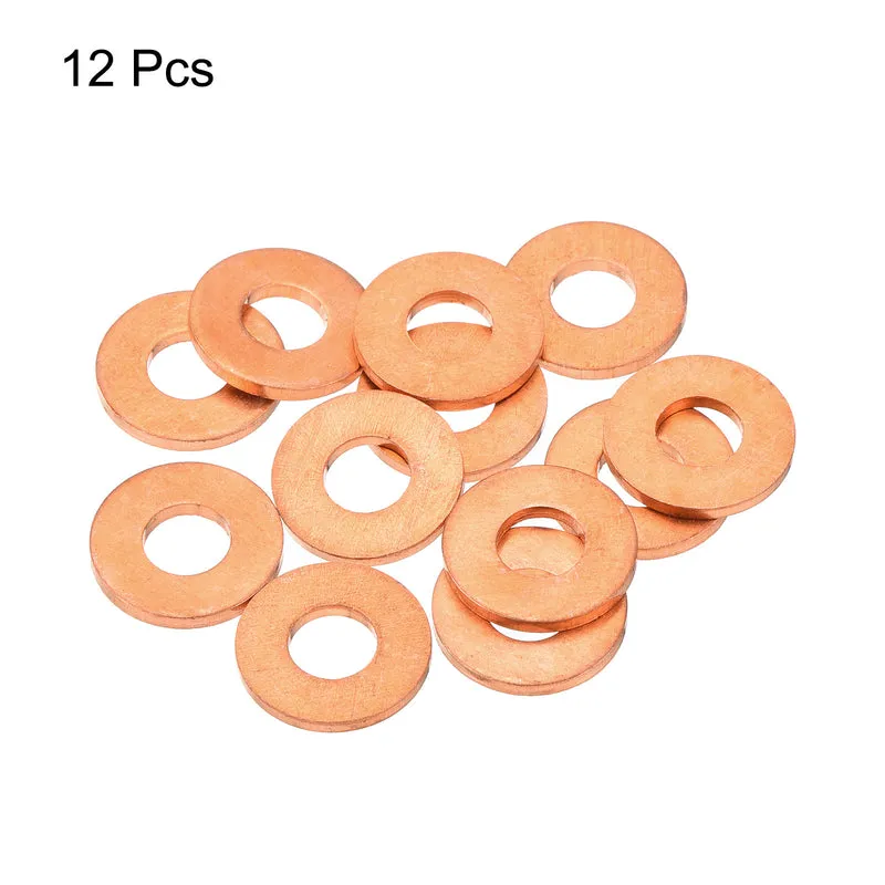 12 Pcs Flat Copper Washers 6x14x1.5mm Copper Flat Sealing Ring Washers