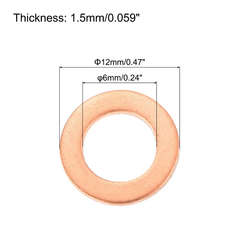 22 Pcs Flat Copper Washers 6x12x1.5mm Copper Flat Sealing Ring Washers