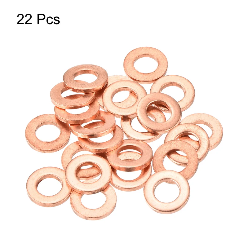 22 Pcs Flat Copper Washers 6x12x1.5mm Copper Flat Sealing Ring Washers