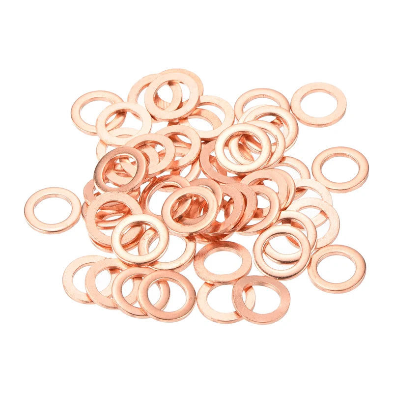 52 Pcs Flat Copper Washers 6x10x1mm Copper Flat Sealing Ring Washers