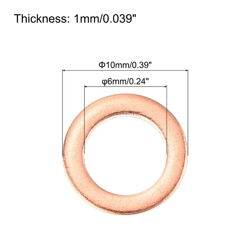 52 Pcs Flat Copper Washers 6x10x1mm Copper Flat Sealing Ring Washers