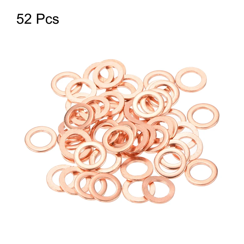 52 Pcs Flat Copper Washers 6x10x1mm Copper Flat Sealing Ring Washers