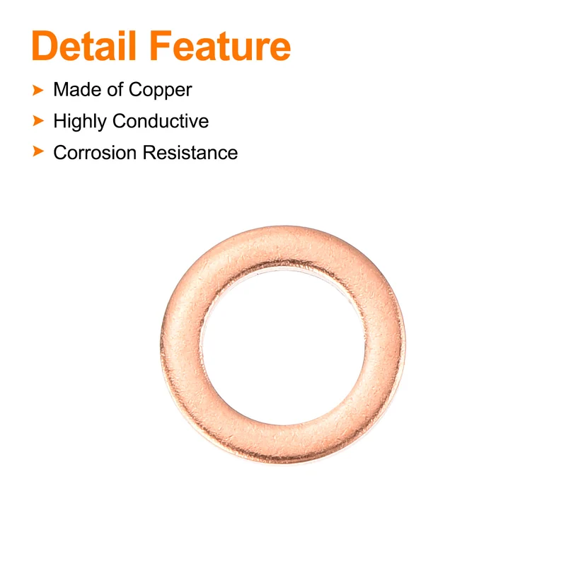 22 Pcs Flat Copper Washers 6x10x1mm Copper Flat Sealing Ring Washers