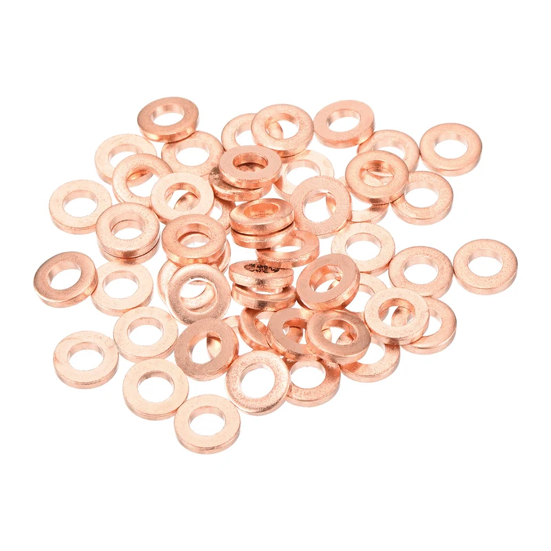 52 Pcs Flat Copper Washers 5x10x2mm Copper Flat Sealing Ring Washers