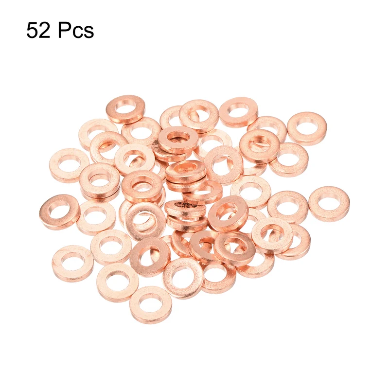 52 Pcs Flat Copper Washers 5x10x2mm Copper Flat Sealing Ring Washers