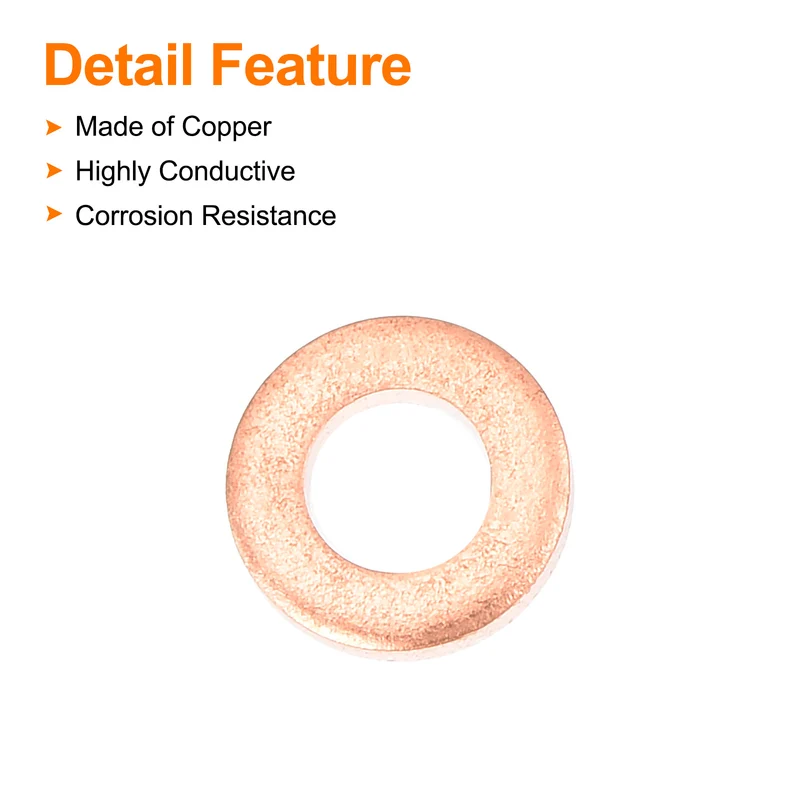 52 Pcs Flat Copper Washers 5x10x2mm Copper Flat Sealing Ring Washers