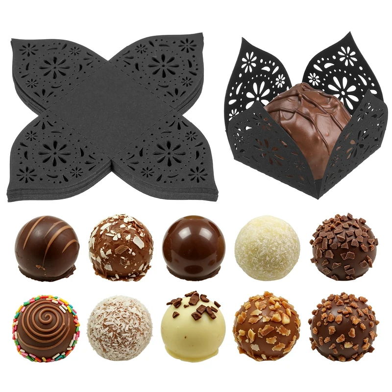 30Pcs 1.4x1.4" Snowflake Truffle Wrapper Cupcake Liners for Decor, Black