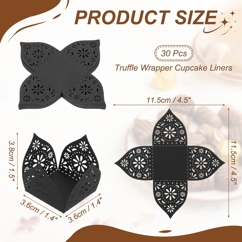 30Pcs 1.4x1.4" Snowflake Truffle Wrapper Cupcake Liners for Decor, Black