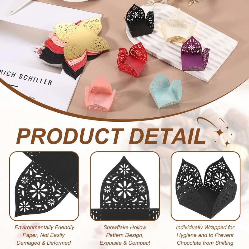 30Pcs 1.4x1.4" Snowflake Truffle Wrapper Cupcake Liners for Decor, Black
