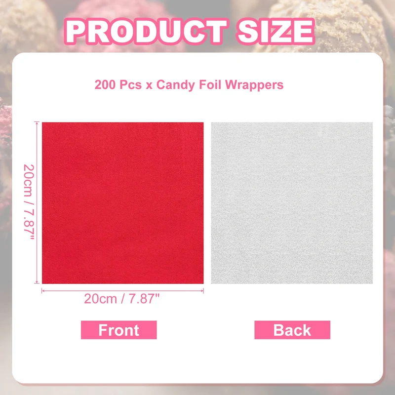 200 Pcs Candy Foil Wrappers, 7.87 x 7.87" Wrappers, Red (Orange Peel)