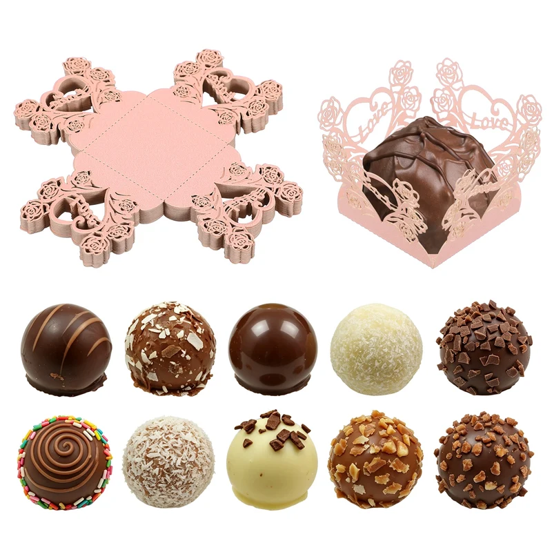 30Pcs 1.4x1.4" Love Rose Truffle Wrapper Cupcake Liners for Decor, Pink