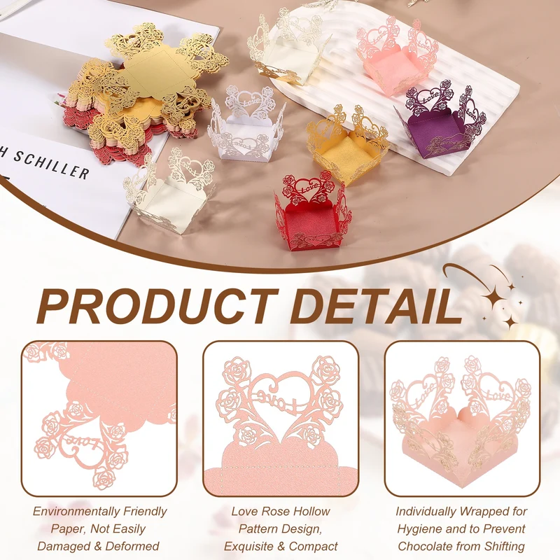 30Pcs 1.4x1.4" Love Rose Truffle Wrapper Cupcake Liners for Decor, Pink