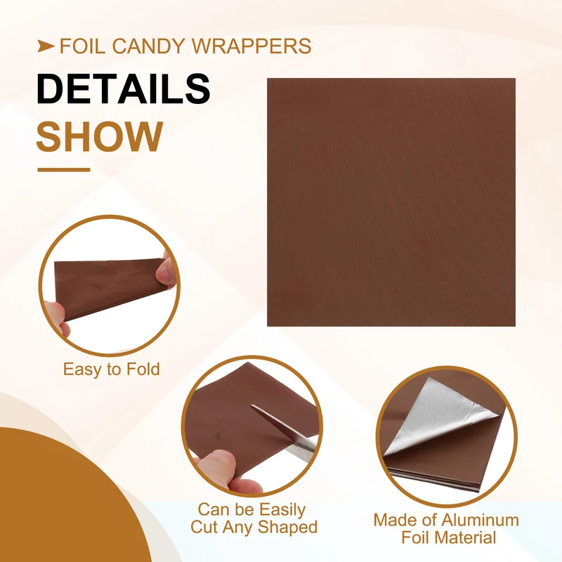 200 Pcs 4x4 Inch Foil Candy Wrappers Chocolate Wrapping Paper Light Coffee