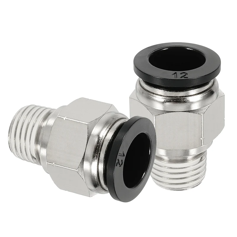 2 Pcs NPT Male 12mm Tube OD x 1/4" NPT Thread Push to Connect Fittings, Black