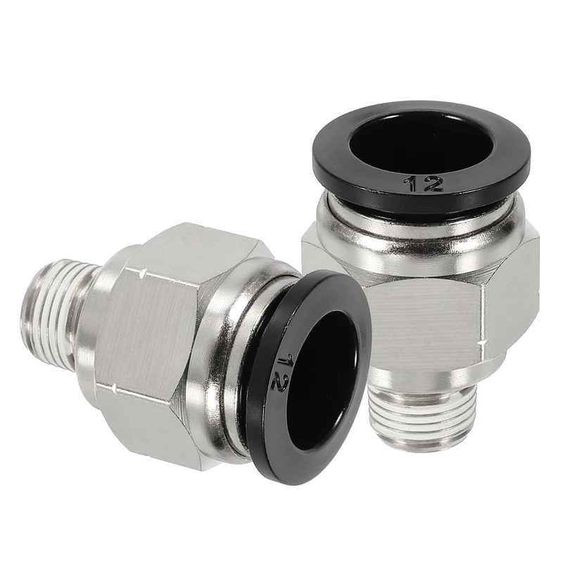 2 Pcs NPT Male 12mm Tube OD x 1/8" NPT Thread Push to Connect Fittings, Black