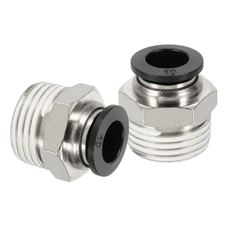 2 Pcs NPT Male 10mm Tube OD x 1/2" NPT Thread Push to Connect Fittings, Black