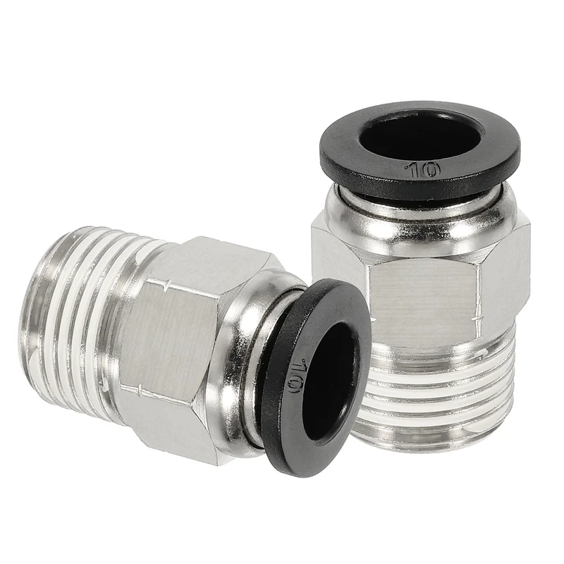 2 Pcs NPT Male 10mm Tube OD x 3/8" NPT Thread Push to Connect Fittings, Black