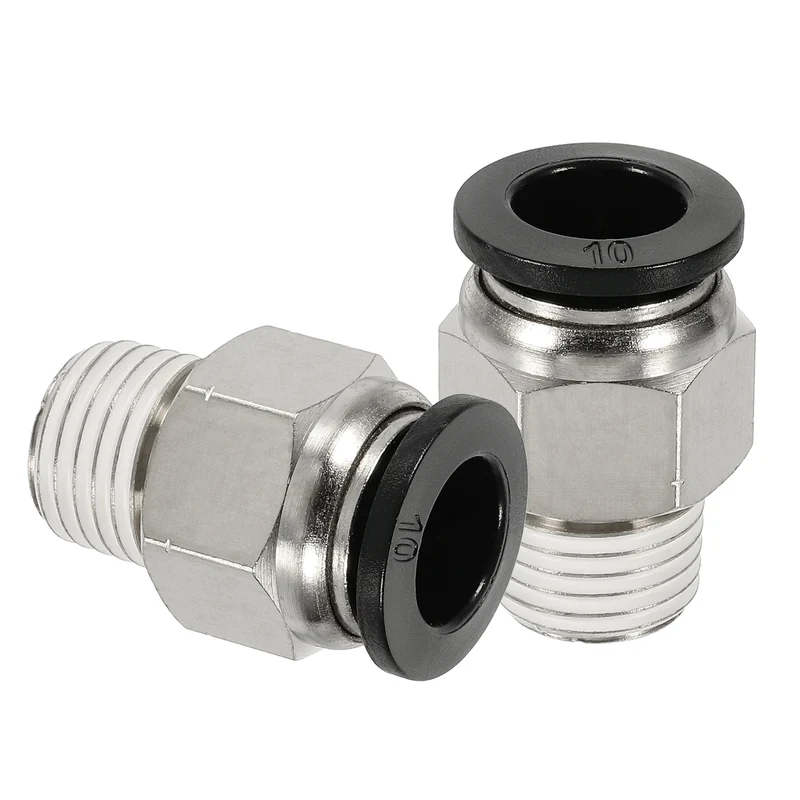 2 Pcs NPT Male 10mm Tube OD x 1/4" NPT Thread Push to Connect Fittings, Black