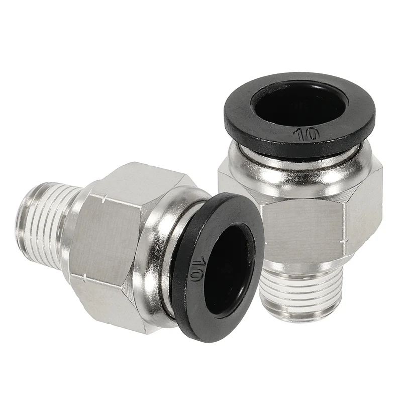 2 Pcs NPT Male 10mm Tube OD x 1/8" NPT Thread Push to Connect Fittings, Black