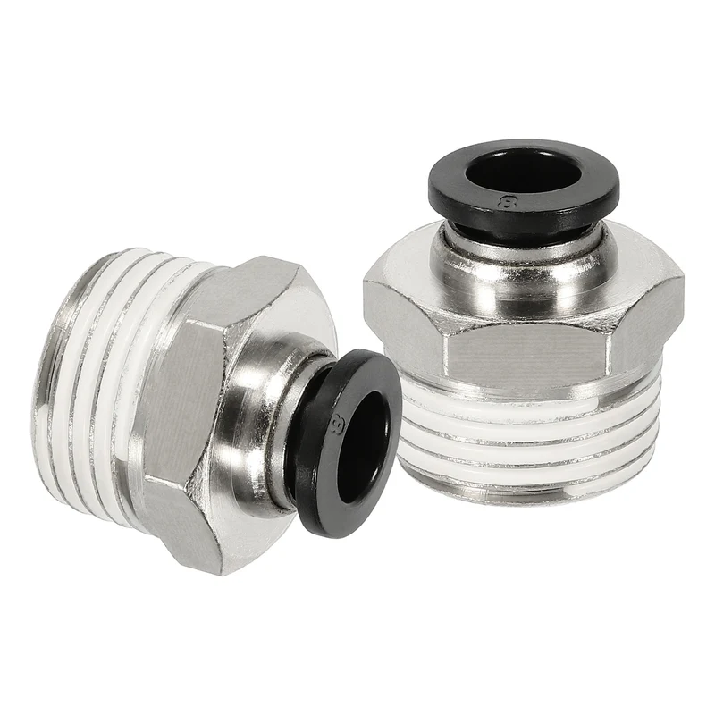 2 Pcs NPT Male 8mm Tube OD x 1/2" NPT Thread Push to Connect Fittings, Black
