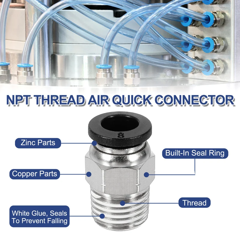 2 Pcs NPT Male 8mm Tube OD x 3/8" NPT Thread Push to Connect Fittings, Black