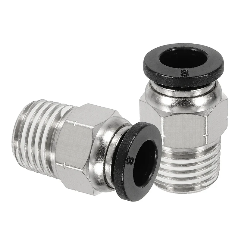 2 Pcs NPT Male 8mm Tube OD x 1/4" NPT Thread Push to Connect Fittings, Black