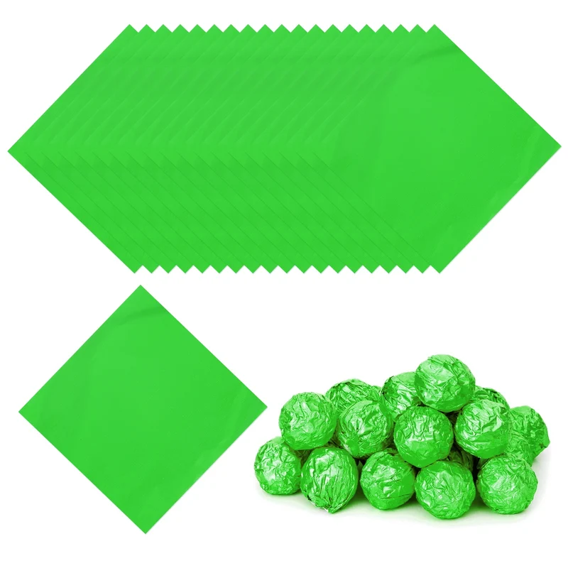 Foil Candy Wrappers 3x3 Inch, 100 Pcs Green Glossy Paper for DIY Chocolate