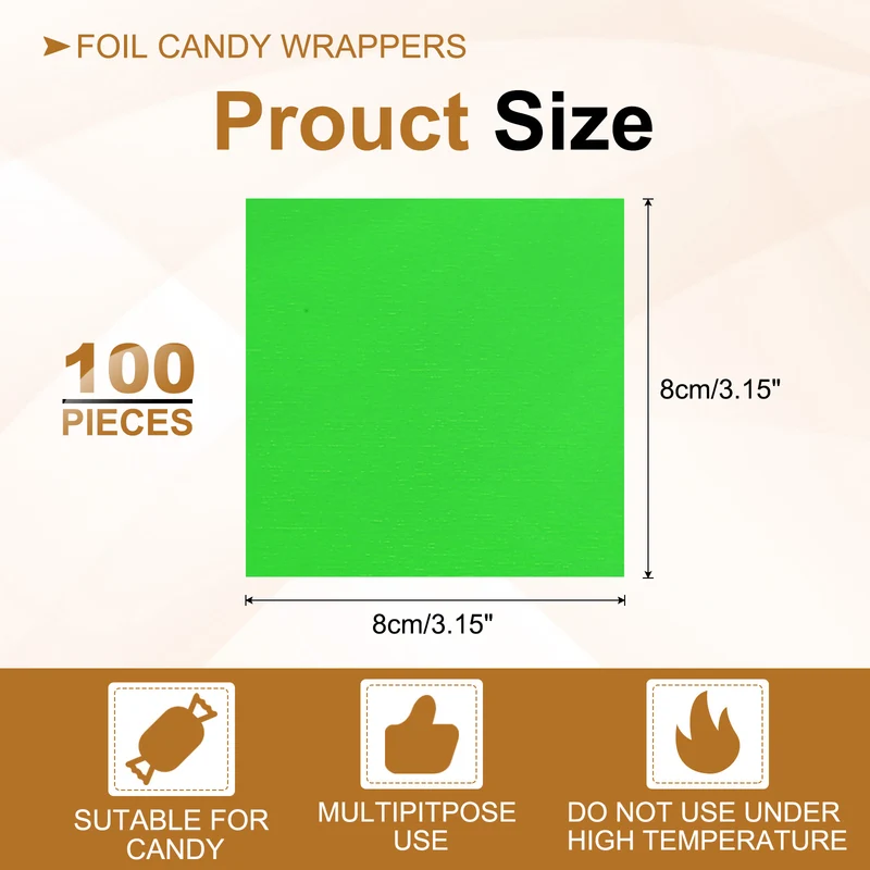 Foil Candy Wrappers 3x3 Inch, 100 Pcs Green Glossy Paper for DIY Chocolate