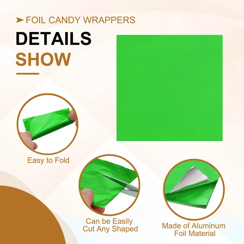 Foil Candy Wrappers 3x3 Inch, 100 Pcs Green Glossy Paper for DIY Chocolate