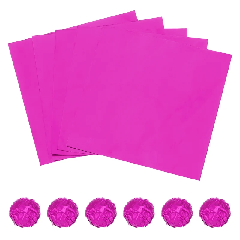 100 Pcs 6 x 6 Inch Square Aluminum Foil Candy Wrappers, Rose Red
