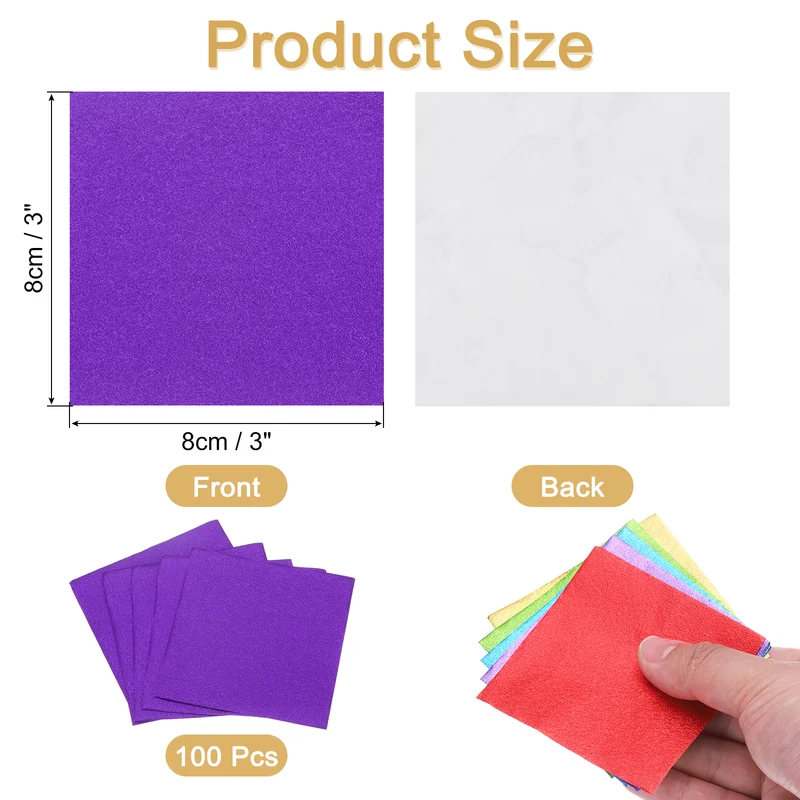 100pcs Purple Metallic Foil Paper, 3x3" Orange Texture Wrapping Paper