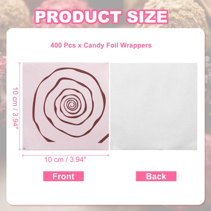 400Pcs Candy Foil Wrappers 3.9 x 3.9 Inch Chocolate Wrappers Pink)