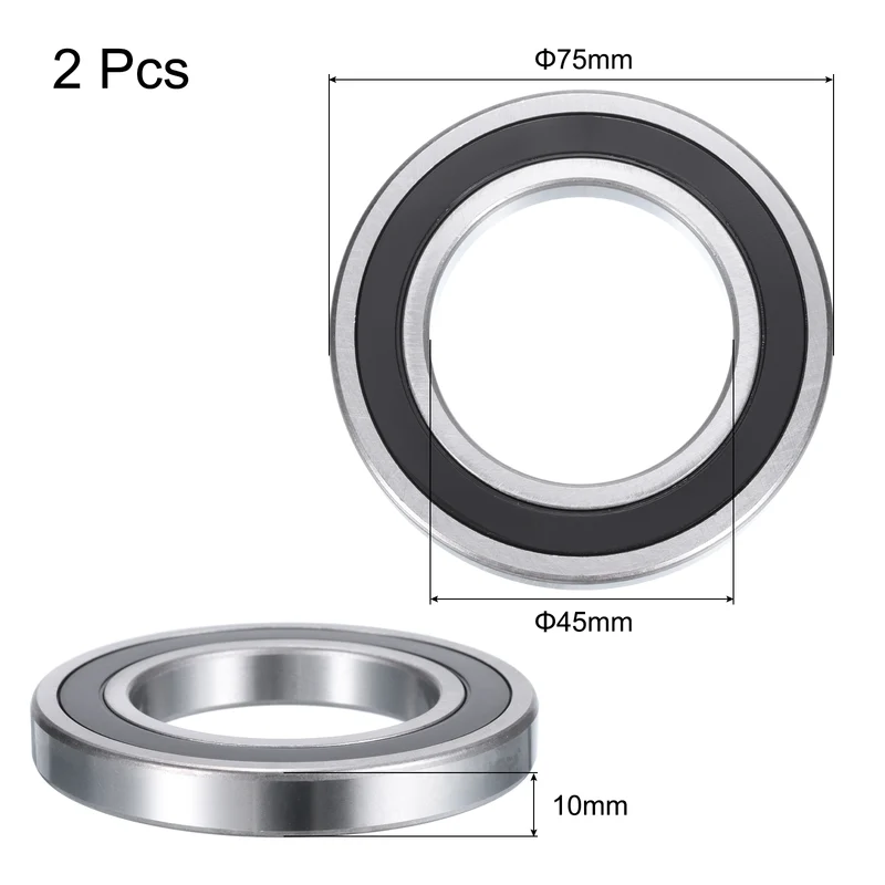 2 Pcs 16009-2RS Double Sealed Deep Groove Ball Bearing 45x75x10mm Double Rubber Sealed Ball Bearing Z3 Deep Groove Rolling Bearings