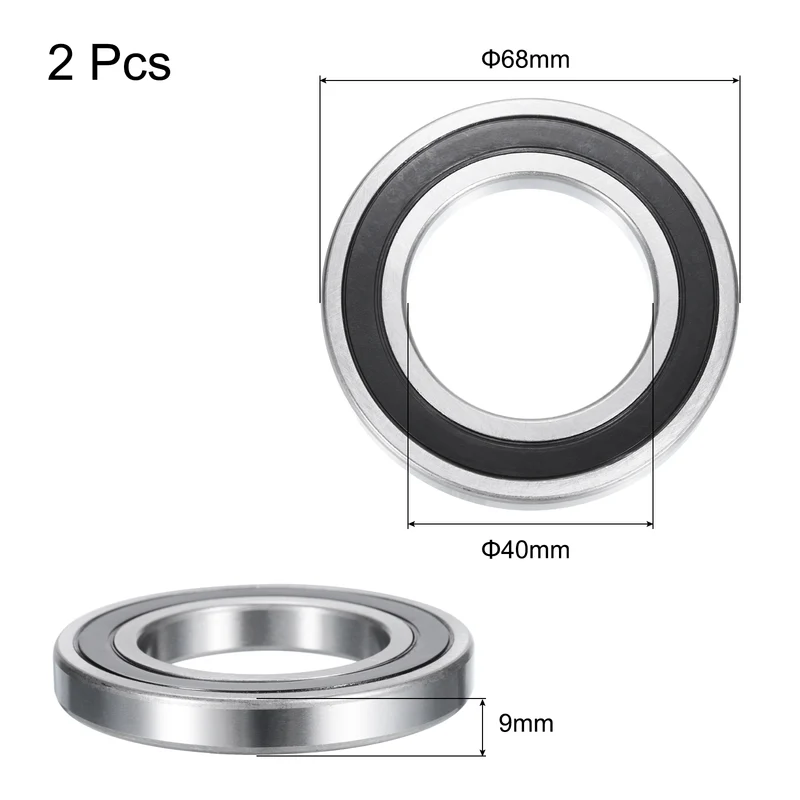 16008-2RS Deep Groove Ball Bearings, ID 40mm x OD 68mm x Width 9mm Double Rubber Seal Bearings, High Speed Sealed Bearing Z3 Lever 2pcs