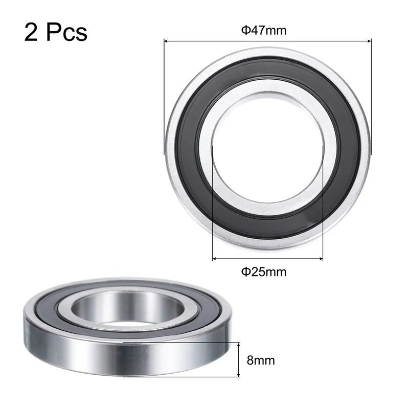 Deep Groove Ball Bearings 16005-2RS , ID 25mm x OD 47mm x Width 8mm Double Rubber Seal Bearings, High Speed Sealed Bearing Chrome Steel (2 PCS)