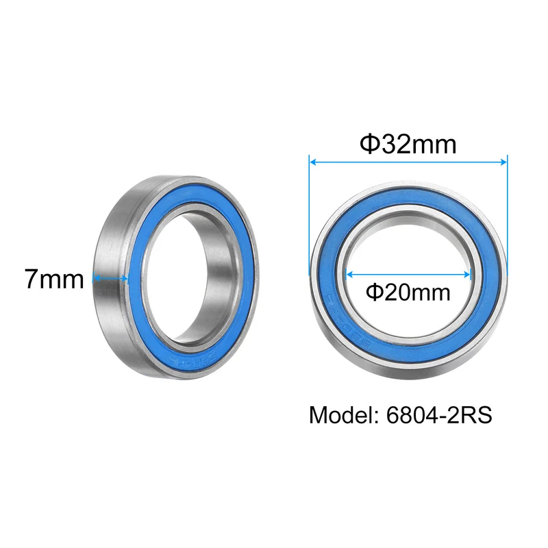 2pcs 6804-2RS Deep Groove Ball Bearings 20x32x7mm Rubber Sealed Bearings