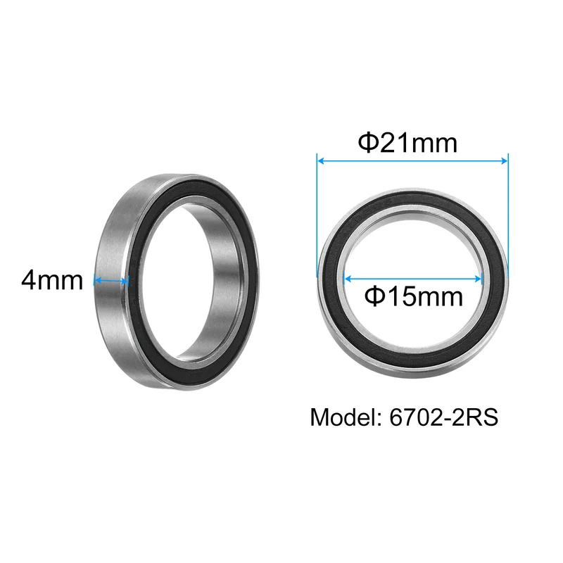 10pcs 6702-2RS Deep Groove Ball Bearings 15x21x4mm Rubber Sealed Bearings