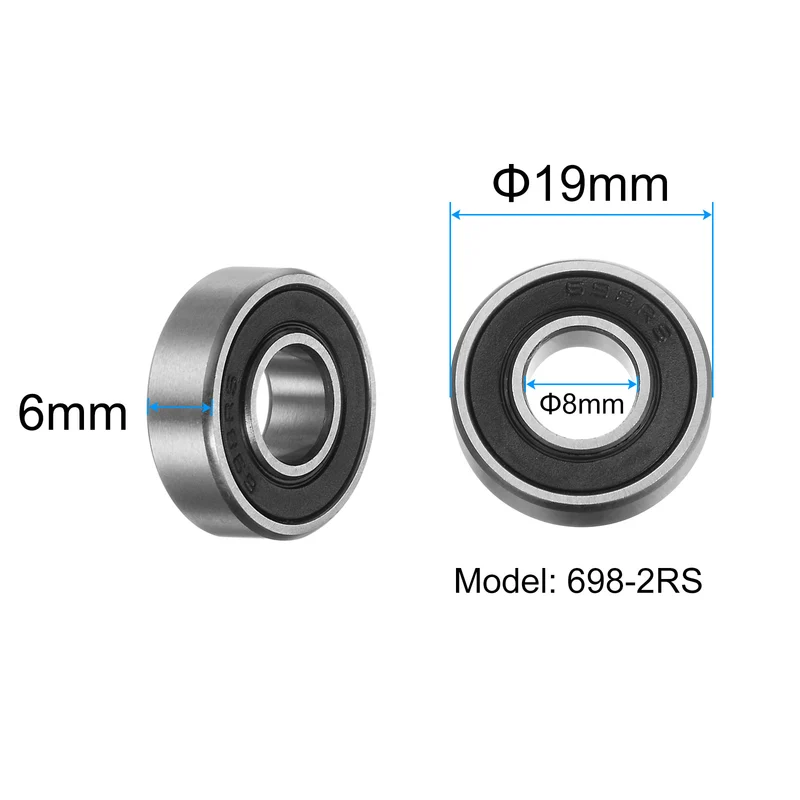 10pcs 698-2RS Deep Groove Ball Bearings 8x19x6mm Rubber Sealed Bearings