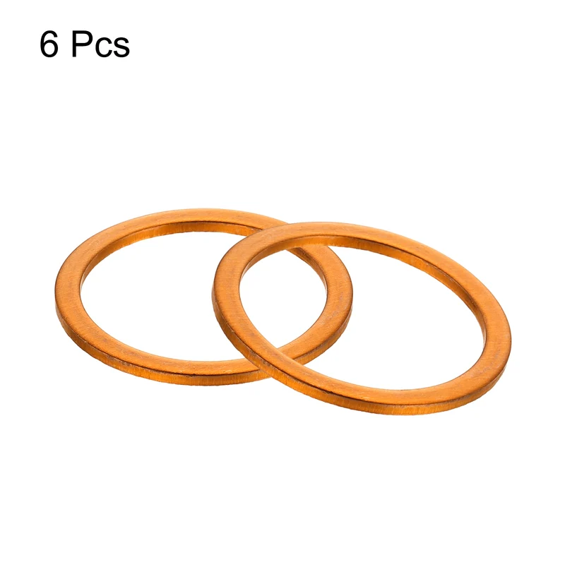 6 Pcs Flat Copper Washers, 26x32x1.5mm Copper Flat Sealing Crush Ring Washers