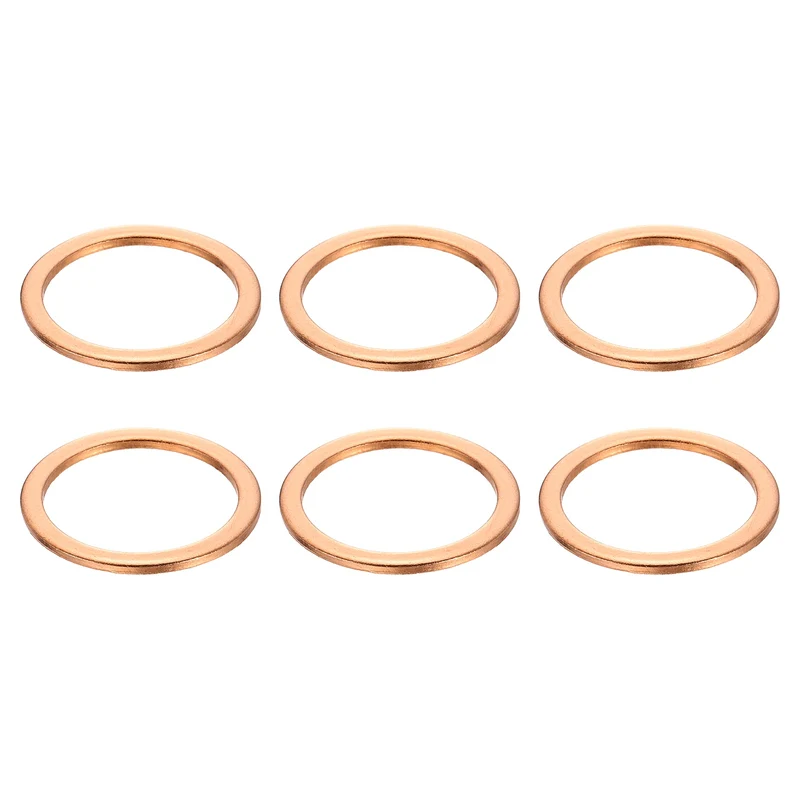 6 Pcs Flat Copper Washers, 24x30x1.5mm Copper Flat Sealing Crush Ring Washers