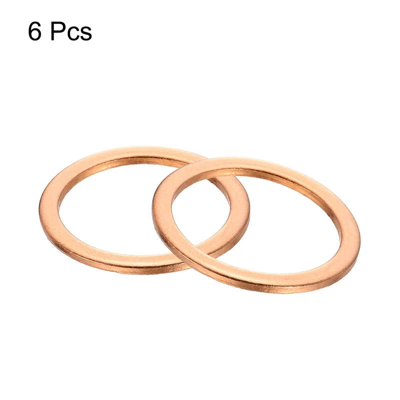 6 Pcs Flat Copper Washers, 24x30x1.5mm Copper Flat Sealing Crush Ring Washers