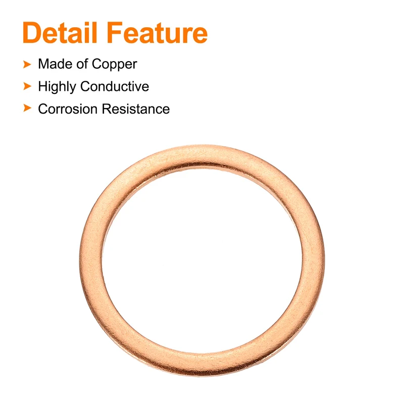 6 Pcs Flat Copper Washers, 24x30x1.5mm Copper Flat Sealing Crush Ring Washers