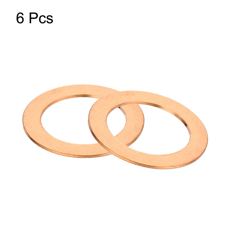 6 Pcs Flat Copper Washers, 22x32x1mm Copper Flat Sealing Crush Ring Washers