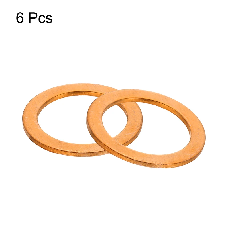 6 Pcs Flat Copper Washers, 22x30x1.5mm Copper Flat Sealing Crush Ring Washers